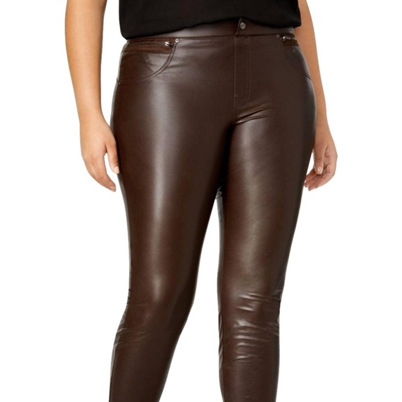 HUE PLUS Leatherette Legging brown 1X 16W 18W NWT - Picture 4 of 10